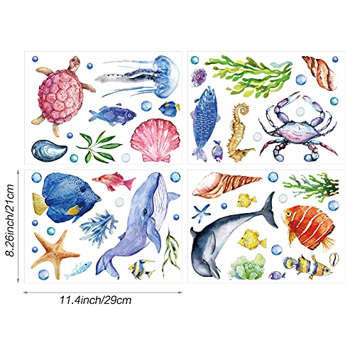 52 Pcs Ocean Fish Wall Decals Glow in The Dark Under The Sea Wall Decals Sea Life Animals Stickers Removable Waterproof Peel and Stick Decal for Girl Boy Kids Bedroom Nursery Bathroom (46 Count)