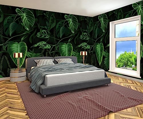Green Leaf Wall Mural Tropical Jungle Leaves Wallpaper for Bedroom (99.33 Sq Ft)