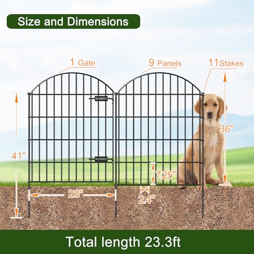Metal Garden Fence with Gate 36 in x 23.3 ft