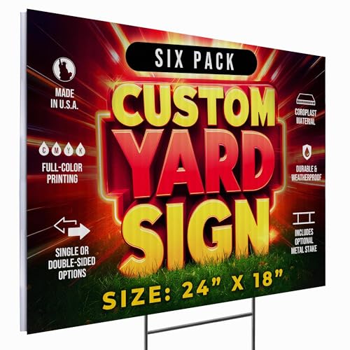 6 Pack 24"x18" Custom Yard Signs with Stakes (6 Count)