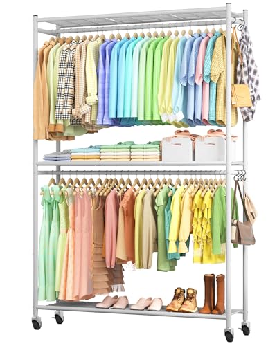 Clothes Rack 45.2" x 12.2" x 79.5" Clothing Rack with Shelves & Wheels