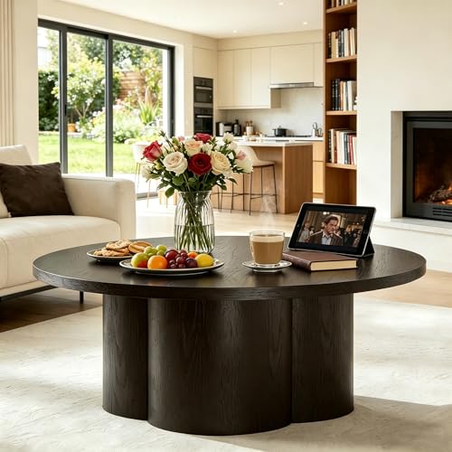 33” Round Wood Coffee Table Small Center Table MDF Side Table Dinning Table Living Room