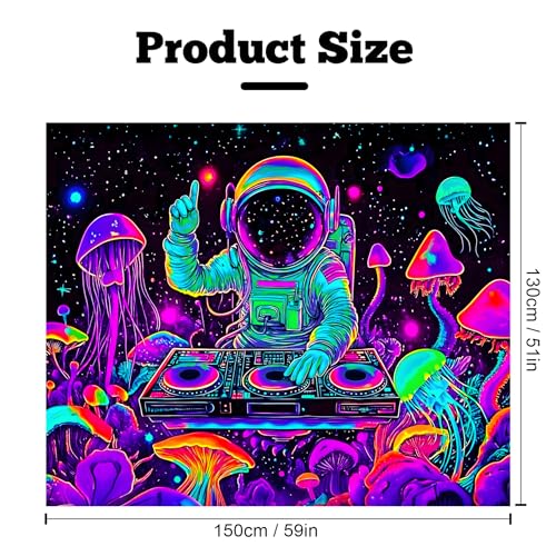 Blacklight Space Astronaut Tapestry UV Reactive Galaxy Planet Glow in Dark Tapestries Black Light Poster Neon Wall Hanging Art for bedroom Living Room