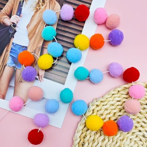 4 Pack 26.3 Feet Colorful Pom Pom Garland Decorations (26.5 Foot)