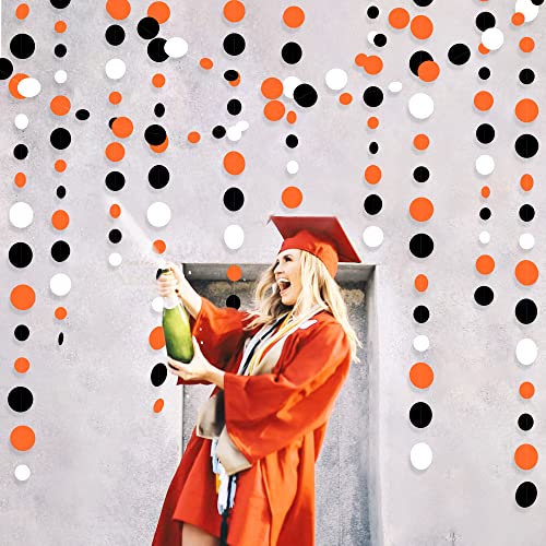 46Ft Orange Black Circle Dot Garland Black Orange and White Polka Dot Hanging Paper Streamer for Birthday Wedding Bridal Shower Fall Autumn Halloween Thanksgiving Party Decorations Supplies