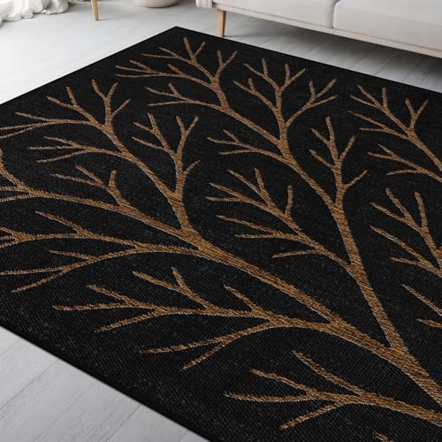 Washable Indoor Outdoor Rug 8x10 Modern Area Rugs Branch Pattern Non Shedding Waterproof Easy Clean Patio Deck Porch Living Room Bedroom Garden RV (80 Sq Ft)