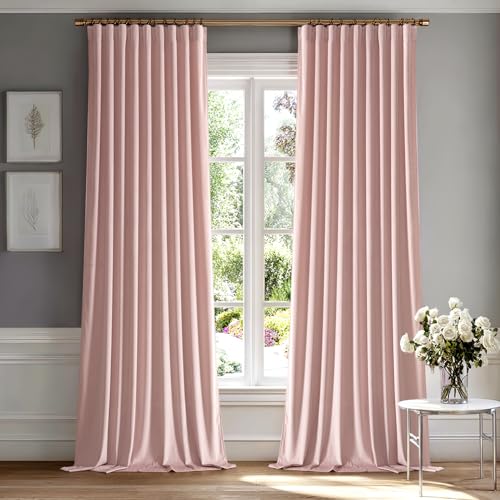 Light Pink Velvet Pinch Pleat Blackout Curtains W52 X L90 Inches (2 Count)