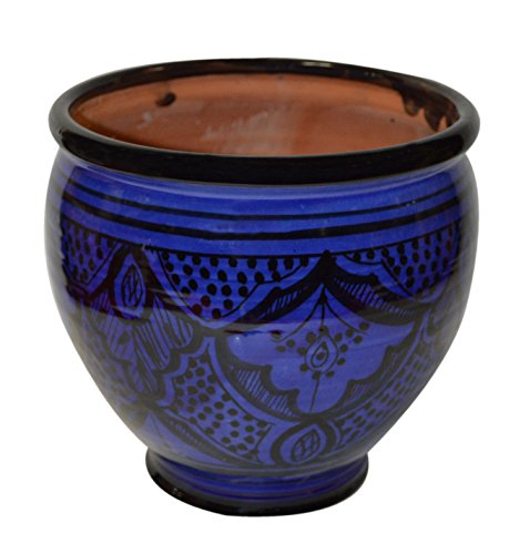 Flower Pot Moroccan Spanish Garden Drain Hole Ceramic Planter Handmade Multicolored
