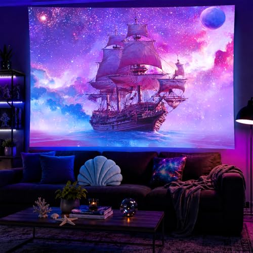 Blacklight Tapestry Ocean Ship Party Wall Decor 78 x 59 Inch
