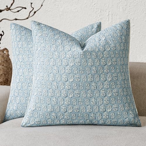 Decorative Floral Print Throw Pillow Covers 22×22 Inch (2 Count)