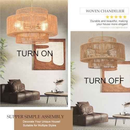 4 Light Hand Woven Rattan Pendant Light 3