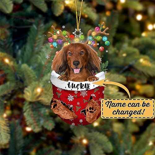 Red Long Haired Dachshund Dog Christmas Ornament