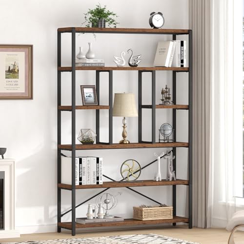 6 Tier Industrial Bookshelf for Living Room Office