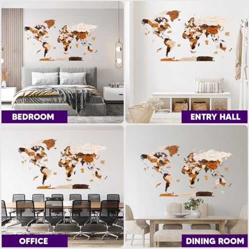 Multilayered 3D Wooden World Map Wall Decor