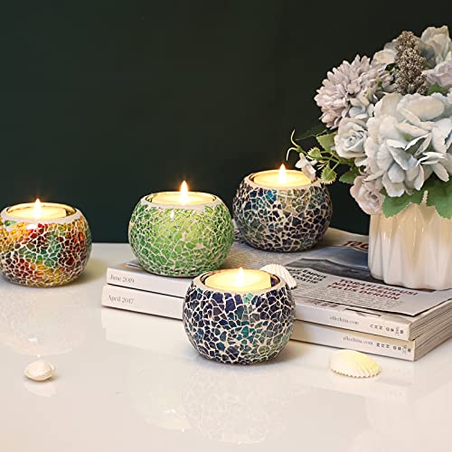 6PCS Mosaic Glass Tea Light Holders Round Bowl Votive Candle Holders