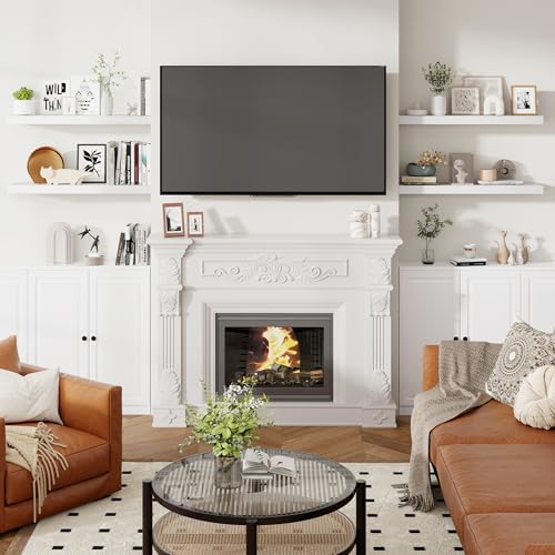 40 Inch Floating Shelves for Wall 8 Inch Deep White Shelves Set of 2
