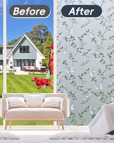 Frosted Glass Window Film with Elegant Flower Design