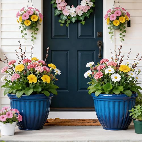Autodaya 15" Large Planters for Outdoor Plants Set of 2 Plastic Flower Pots (2 Count)