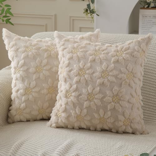 Spring Summer Pillow Covers 20x20 inch Set of 2 Beige Sunflower (2 Count)