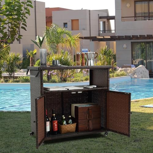 Wicker Outdoor Bar Cart