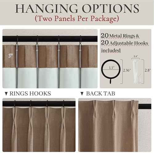Curtains 60 Inch Length Wide Pinch Pleated Black Out Curtain 84 Inch Long for Living Room (2 Count)