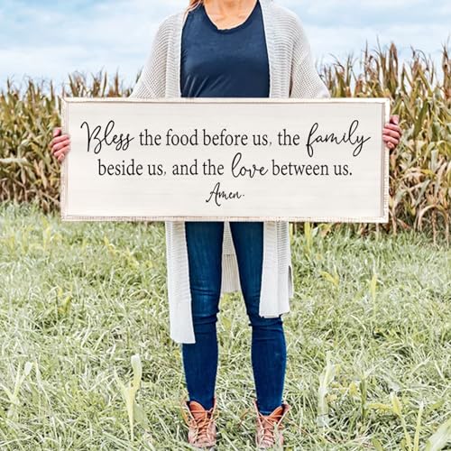 Dining Room Sign Wall Decor Bless the Food Before Us 40"X15" White