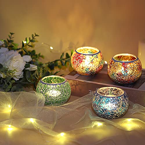 6PCS Mosaic Glass Tea Light Holders Round Bowl Votive Candle Holders
