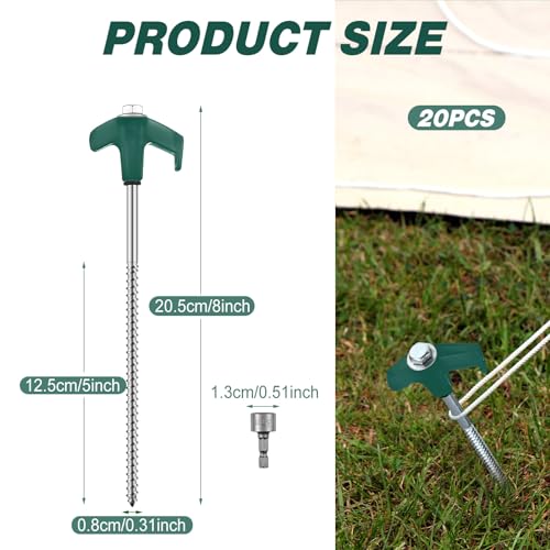 20 Pcs 8" Screw in Tent Stakes Ground Anchors (20 Count)