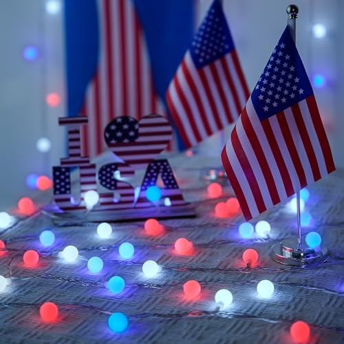 33ft 100 LED Red White and Blue Lights Battery Operated