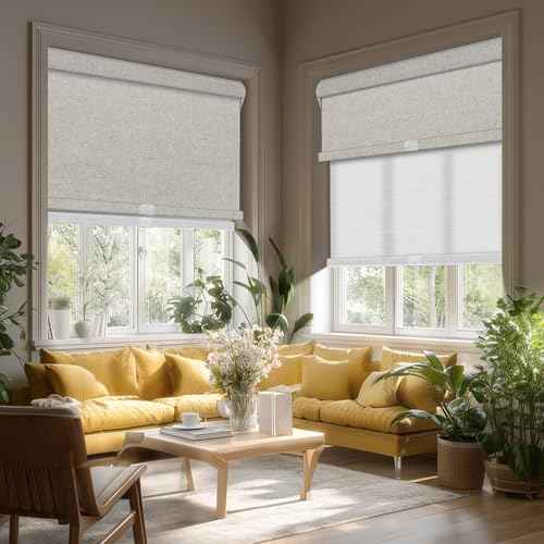 Cordless Dual Roller Shades.Linen Beige&See