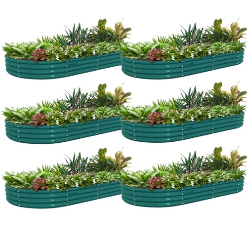 6 Pack 6x3x1FT Galvanized Raised Garden Bed Kit Oval Metal Ground Planter Box Outdoor Bottomless Planter Raised Beds for Vegetables Flowers Herbs Fruits