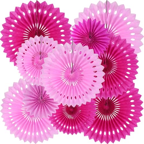 Honeycomb Round Paper Fans Hot Pink Hanging Party Decoration