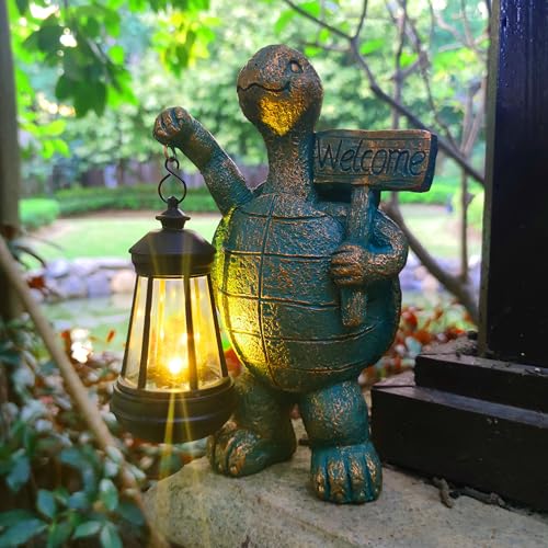JOYBEE Garden Statues Turtle with Solar Lantern Outdoor Decor