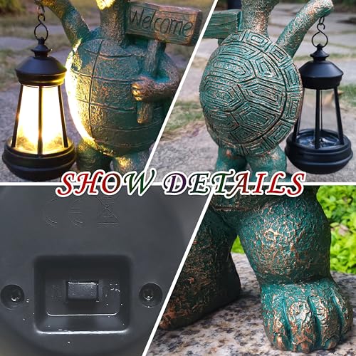 Turtle Garden Statue Outdoor Décor with Solar Lights Lantern