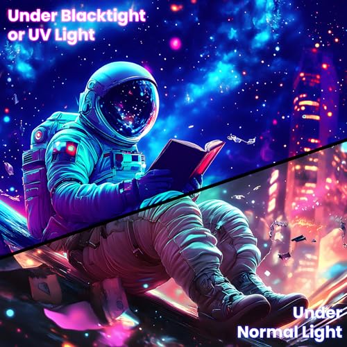Blacklight Space Astronaut Tapestry UV Reactive Galaxy Planet Glow in Dark Tapestries Black Light Poster Neon Wall Hanging Art for bedroom Living Room