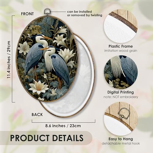 Vintage Blue Heron Couple Oval Wall Art Decor Framed