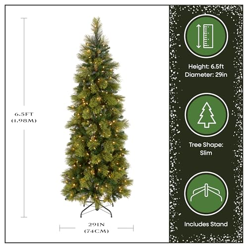 6.5ft Pre Lit Carolina Pine Slim Christmas Tree