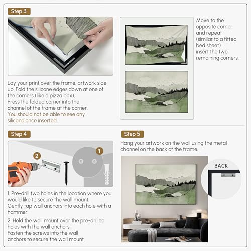 46"x72" Extra Large Framed Wall Art Green Line Art Mountain Landscape Illustration for Home Living Room Bedroom Decor