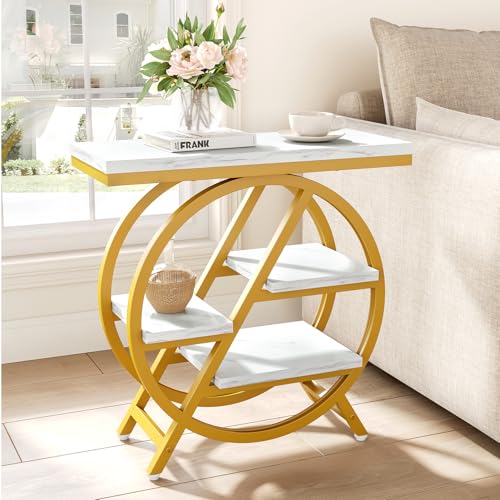 End Table, 4-Tier Narrow Faux Marble Side Table