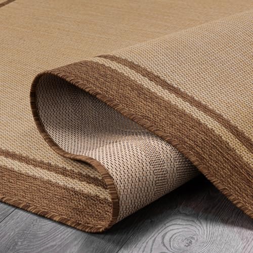 Outdoor Rug 6x9 Bordered Natural Brown Modern Area Rugs for Indoor and Outdoor Patios (59.25 Sq Ft)