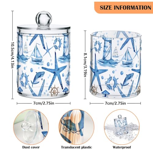 2 Pack Qtip Holder Organizer Dispenser Starfish and Lighthouse Bathroom Storage Canister Cotton Ball Holder Container for Cotton Pads (2 Count)