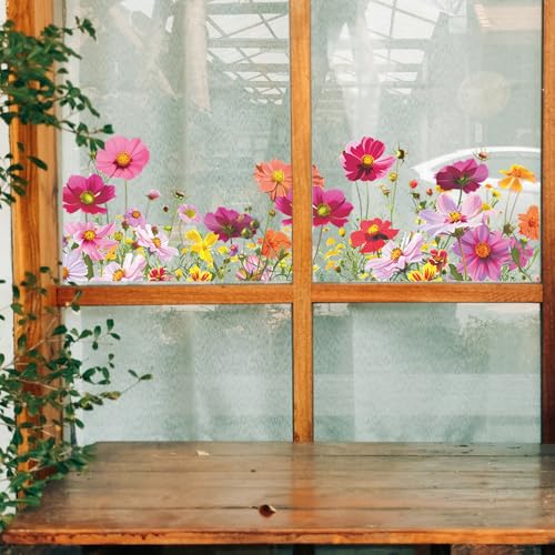 2 Sets 3D Daisy Window Clings Boho Garden Flower Double Sided Wildflower Floral Daisy Window Decals Anti