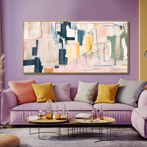 Pink Abstract Canvas Wall Art 24"x48" Office Decor Framed Wall Decor