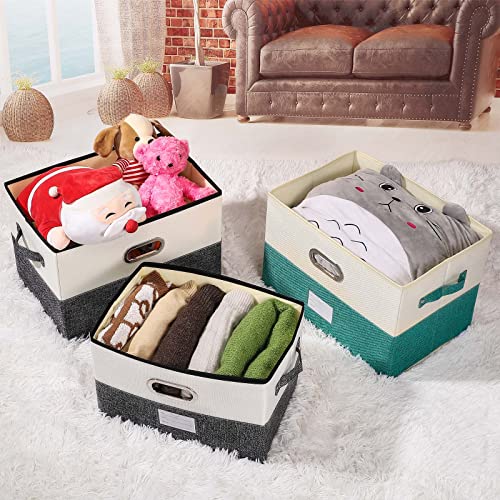 Large Linen Fabric Foldable Storage Bins with Removable Lid and Handles