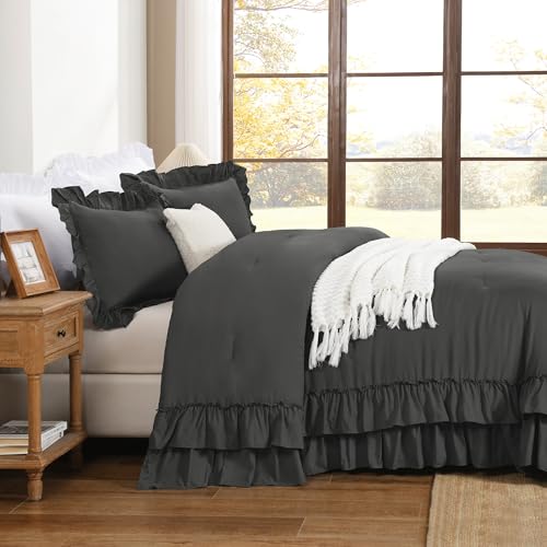 Dark Grey Ruffle Comforter Set King