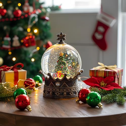 Christmas Snow Globe Lantern Water Glittering Christmas Tree Crown with Music