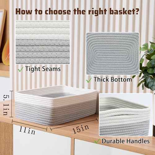 Large Shallow Organizing Baskets 15x11x5.1 Inches (4 Count)