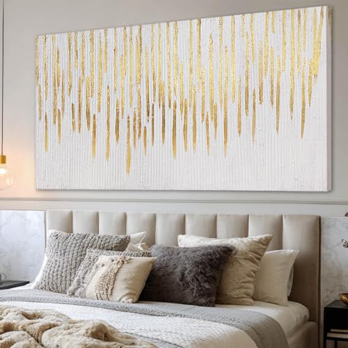 Gold Wall Decor Abstract Wall Art for Living Room White Canvas Pictures Artwork for Gallery Hotel 24"x48"