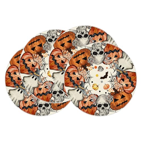 Halloween Skeleton Ghost Round Placemats Set of 4 Table Decor 14x14 in