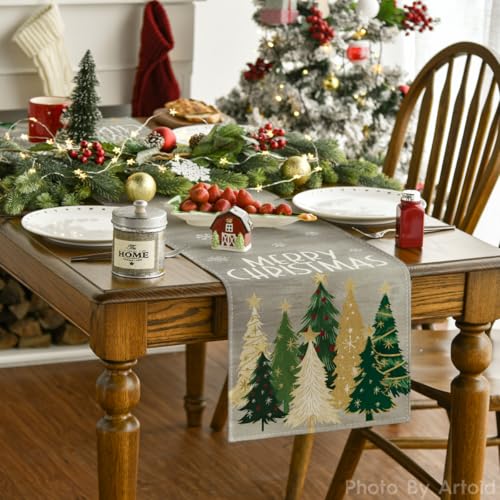 Grey Xmas Trees Table Runner Home Party Decor 13x72 Inch